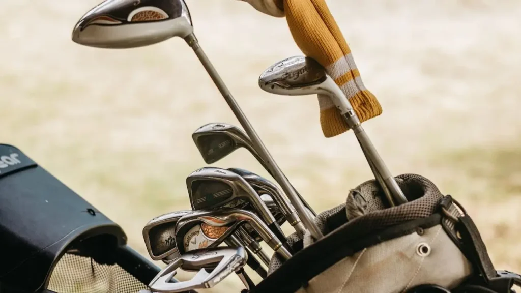 Set of golf clubs in bag