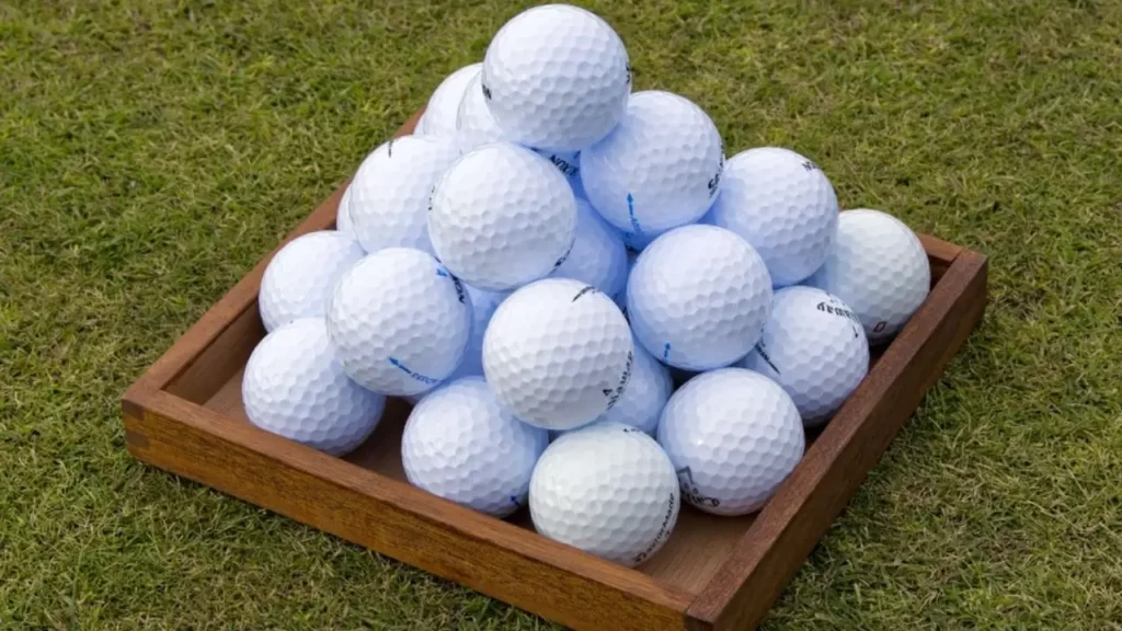Bundle of golf balls on a golf ball stand