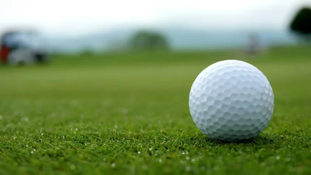 A golf ball sitting on a golf course green