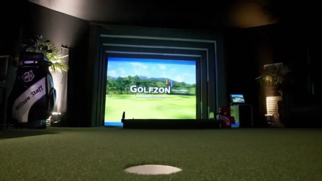 A golf simulator with a hole in view