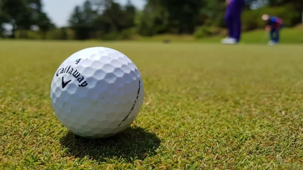Golf ball on grass on golf course